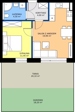 2 pokoje, apartament 39,74 m², parter, oferta nr A007, Aparthotel Polanica Sport Resort, Polanica-Zdrój, ul. Górska