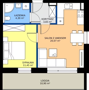 2 pokoje, apartament 39,65 m², piętro 1, oferta nr A105, Aparthotel Polanica Sport Resort, Polanica-Zdrój, ul. Górska