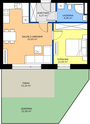 2 pokoje, apartament 42,82 m², parter, oferta nr A018, Aparthotel Polanica Sport Resort, Polanica-Zdrój, ul. Górska