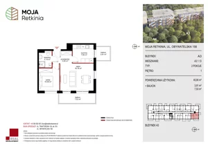 2 pokoje, mieszkanie 45,90 m², piętro 1, oferta nr A3.1.13, Moja Retkinia Etap 2, Łódź, Polesie, Retkinia, ul. Obywatelska 158