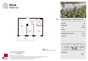 2 pokoje, mieszkanie 44,07 m², piętro 1, oferta nr A3.1.15, Moja Retkinia Etap 2, Łódź, Polesie, Retkinia, ul. Obywatelska 158