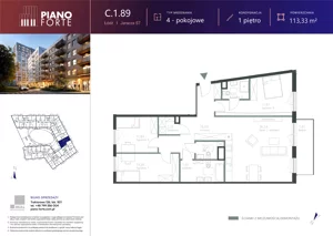 4 pokoje, mieszkanie 113,35 m², piętro 1, oferta nr C.1.89, Piano Forte, Łódź, Śródmieście, ul. Stefana Jaracza 57