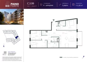 4 pokoje, mieszkanie 113,39 m², piętro 3, oferta nr C.3.99, Piano Forte, Łódź, Śródmieście, ul. Stefana Jaracza 57