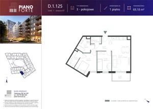 3 pokoje, mieszkanie 69,20 m², piętro 1, oferta nr D.1.125, Piano Forte, Łódź, Śródmieście, ul. Stefana Jaracza 57