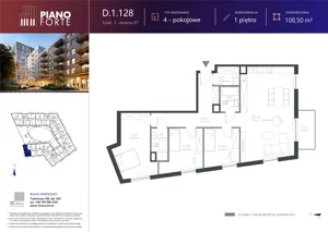 4 pokoje, mieszkanie 108,51 m², piętro 1, oferta nr D.1.128, Piano Forte, Łódź, Śródmieście, ul. Stefana Jaracza 57