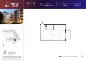 1 pokój, mieszkanie 44,65 m², piętro 2, oferta nr D.2.135, Piano Forte, Łódź, Śródmieście, ul. Stefana Jaracza 57