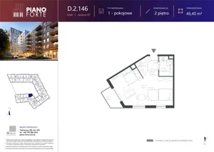 1 pokój, mieszkanie 46,40 m², piętro 2, oferta nr D.2.146, Piano Forte, Łódź, Śródmieście, ul. Stefana Jaracza 57