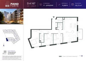 4 pokoje, mieszkanie 108,70 m², piętro 4, oferta nr D.4.167, Piano Forte, Łódź, Śródmieście, ul. Stefana Jaracza 57