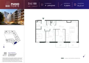 4 pokoje, mieszkanie 93,21 m², piętro 6, oferta nr D.6.188, Piano Forte, Łódź, Śródmieście, ul. Stefana Jaracza 57