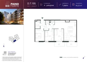 4 pokoje, mieszkanie 93,21 m², piętro 7, oferta nr D.7.195, Piano Forte, Łódź, Śródmieście, ul. Stefana Jaracza 57