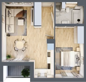 2 pokoje, mieszkanie 47,86 m², piętro 3, oferta nr E.3.20.2k, art.TEO - bud. E, F, Łódź, Polesie, Teofilów, ul. Kaczeńcowa 2B i 2C