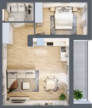 2 pokoje, mieszkanie 47,92 m², piętro 1, oferta nr F.1.13.2k, art.TEO - bud. E, F, Łódź, Polesie, Teofilów, ul. Kaczeńcowa 2B i 2C