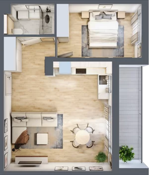 2 pokoje, mieszkanie 48,44 m², piętro 2, oferta nr F.2.22.2k, art.TEO - bud. E, F, Łódź, Polesie, Teofilów, ul. Kaczeńcowa 2B i 2C