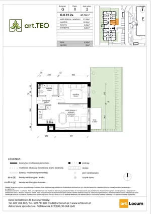 2 pokoje, mieszkanie 40,08 m², parter, oferta nr G.0.01.2a, art.TEO - bud. G, H, Łódź, Polesie, Teofilów, ul. Kaczeńcowa