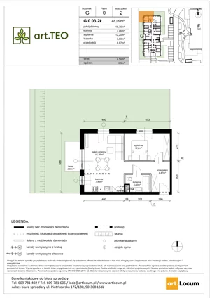 2 pokoje, mieszkanie 48,09 m², parter, oferta nr G.0.03.2k, art.TEO - bud. G, H, Łódź, Polesie, Teofilów, ul. Kaczeńcowa