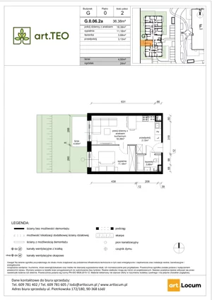 2 pokoje, mieszkanie 36,38 m², parter, oferta nr G.0.06.2a, art.TEO - bud. G, H, Łódź, Polesie, Teofilów, ul. Kaczeńcowa