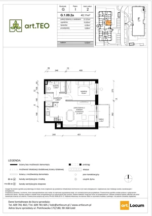 2 pokoje, mieszkanie 40,11 m², piętro 1, oferta nr G.1.09.2a, art.TEO - bud. G, H, Łódź, Polesie, Teofilów, ul. Kaczeńcowa