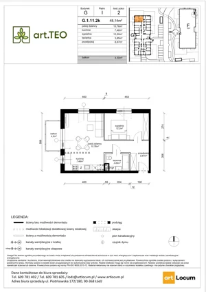 2 pokoje, mieszkanie 48,14 m², piętro 1, oferta nr G.1.11.2k, art.TEO - bud. G, H, Łódź, Polesie, Teofilów, ul. Kaczeńcowa