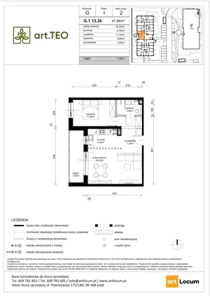 2 pokoje, mieszkanie 47,96 m², piętro 1, oferta nr G.1.13.2k, art.TEO - bud. G, H, Łódź, Polesie, Teofilów, ul. Kaczeńcowa