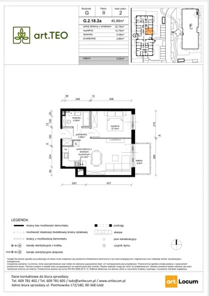 2 pokoje, mieszkanie 40,89 m², piętro 2, oferta nr G.2.18.2a, art.TEO - bud. G, H, Łódź, Polesie, Teofilów, ul. Kaczeńcowa
