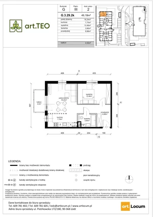 2 pokoje, mieszkanie 49,18 m², piętro 3, oferta nr G.3.29.2k, art.TEO - bud. G, H, Łódź, Polesie, Teofilów, ul. Kaczeńcowa