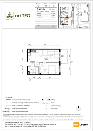 2 pokoje, mieszkanie 37,16 m², piętro 3, oferta nr G.3.35.2a, art.TEO - bud. G, H, Łódź, Polesie, Teofilów, ul. Kaczeńcowa