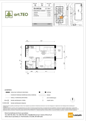 2 pokoje, mieszkanie 37,16 m², piętro 4, oferta nr G.4.43.2a, art.TEO - bud. G, H, Łódź, Polesie, Teofilów, ul. Kaczeńcowa