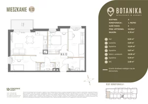 4 pokoje, apartament 64,59 m², piętro 1, oferta nr A13, Botanika, Gdańsk, Osowa, ul. Izydy