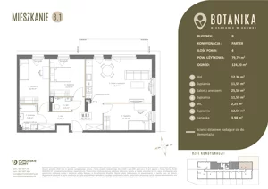 4 pokoje, apartament 79,79 m², parter, oferta nr B1, Botanika, Gdańsk, Osowa, ul. Izydy