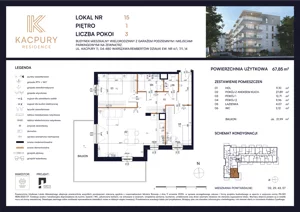 3 pokoje, mieszkanie 67,85 m², piętro 1, oferta nr M15, Kacpury Residence, Warszawa, Rembertów, Nowy Rembertów, ul. Antoniego Kacpury