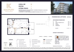 2 pokoje, mieszkanie 47,90 m², piętro 1, oferta nr M18, Kacpury Residence, Warszawa, Rembertów, Nowy Rembertów, ul. Antoniego Kacpury