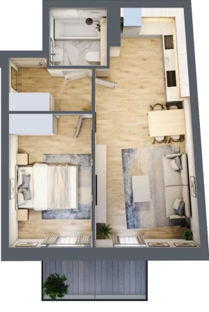2 pokoje, mieszkanie 43,96 m², piętro 1, oferta nr P.1.1.09, Partynice House II, Wrocław, Krzyki-Partynice, Krzyki, ul. Kawalerzystów