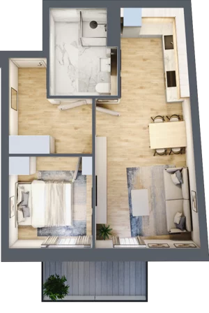 2 pokoje, mieszkanie 43,73 m², piętro 2, oferta nr P.1.2.17, Partynice House II, Wrocław, Krzyki-Partynice, Krzyki, ul. Kawalerzystów