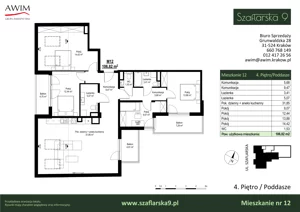 5 pokoi, mieszkanie 106,82 m², piętro 4, oferta nr M12, Szaflarska 9, Kraków, Podgórze, ul. Szaflarska 9