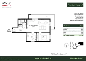 3 pokoje, mieszkanie 71,01 m², piętro 1, oferta nr M2, Szaflarska 9, Kraków, Podgórze, ul. Szaflarska 9