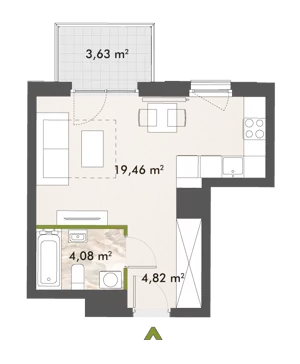 1 pokój, mieszkanie 28,30 m², piętro 5, oferta nr 30/XY-F1.C.05.02, XYZ Place, Warszawa, Włochy, Okęcie, ul. Komitetu Obrony Robotników 32