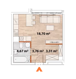 1 pokój, mieszkanie 30,29 m², piętro 1, oferta nr 43/POR-A.01.06, Apartamenty Portowa, Kraków, Podgórze, Zabłocie, ul. Portowa 43
