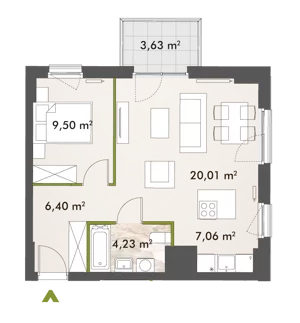 2 pokoje, mieszkanie 47,19 m², piętro 3, oferta nr 30/XY-F1.C.03.03, XYZ Place, Warszawa, Włochy, Okęcie, ul. Komitetu Obrony Robotników 32