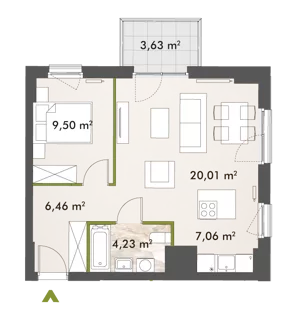 2 pokoje, mieszkanie 47,16 m², piętro 5, oferta nr 30/XY-F1.C.05.03, XYZ Place, Warszawa, Włochy, Okęcie, ul. Komitetu Obrony Robotników 32