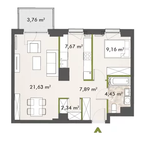 2 pokoje, mieszkanie 53,05 m², piętro 6, oferta nr 30/XY-F1.D.06.03, XYZ Place, Warszawa, Włochy, Okęcie, ul. Komitetu Obrony Robotników 32