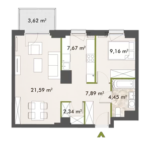 2 pokoje, mieszkanie 53,04 m², piętro 3, oferta nr 30/XY-F1.D.03.03, XYZ Place, Warszawa, Włochy, Okęcie, ul. Komitetu Obrony Robotników 32