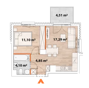 2 pokoje, mieszkanie 37,33 m², piętro 6, oferta nr 43/POR-C.06.02, Apartamenty Portowa, Kraków, Podgórze, Zabłocie, ul. Portowa 43