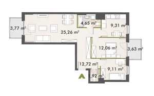 3 pokoje, mieszkanie 74,92 m², piętro 6, oferta nr 30/XY-F1.D.06.01, XYZ Place, Warszawa, Włochy, Okęcie, ul. Komitetu Obrony Robotników 32