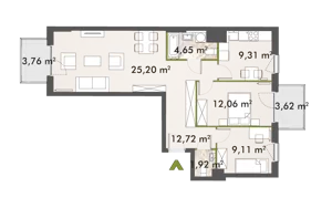 3 pokoje, mieszkanie 74,80 m², piętro 5, oferta nr 30/XY-F1.D.05.01, XYZ Place, Warszawa, Włochy, Okęcie, ul. Komitetu Obrony Robotników 32
