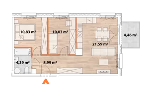 3 pokoje, mieszkanie 55,47 m², piętro 6, oferta nr 43/POR-A.06.05, Apartamenty Portowa, Kraków, Podgórze, Zabłocie, ul. Portowa 43