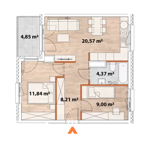 3 pokoje, mieszkanie 53,60 m², piętro 1, oferta nr 43/POR-C.01.01, Apartamenty Portowa, Kraków, Podgórze, Zabłocie, ul. Portowa 43