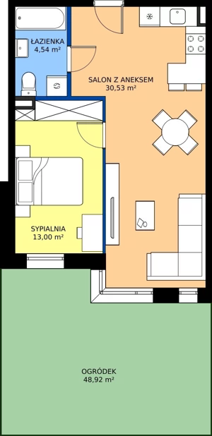 2 pokoje, mieszkanie 48,07 m², parter, oferta nr 2, Bohaterów Warszawy 18 , Pruszków, Tworki, Centrum, ul. Bohaterów Warszawy 18