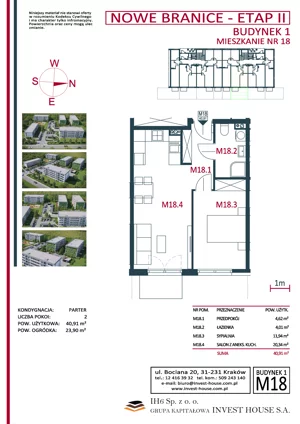 2 pokoje, mieszkanie 41,04 m², piętro 1, oferta nr B1-M6, Nowe Branice – Etap II, Kraków, Nowa Huta, Branice, ul. Szymańskiego
