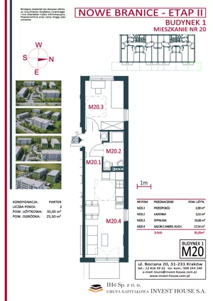 2 pokoje, mieszkanie 35,06 m², parter, oferta nr B1-M20, Nowe Branice – Etap II, Kraków, Nowa Huta, Branice, ul. Szymańskiego