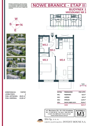 2 pokoje, mieszkanie 41,04 m², piętro 1, oferta nr B1-M6, Nowe Branice – Etap II, Kraków, Nowa Huta, Branice, ul. Szymańskiego